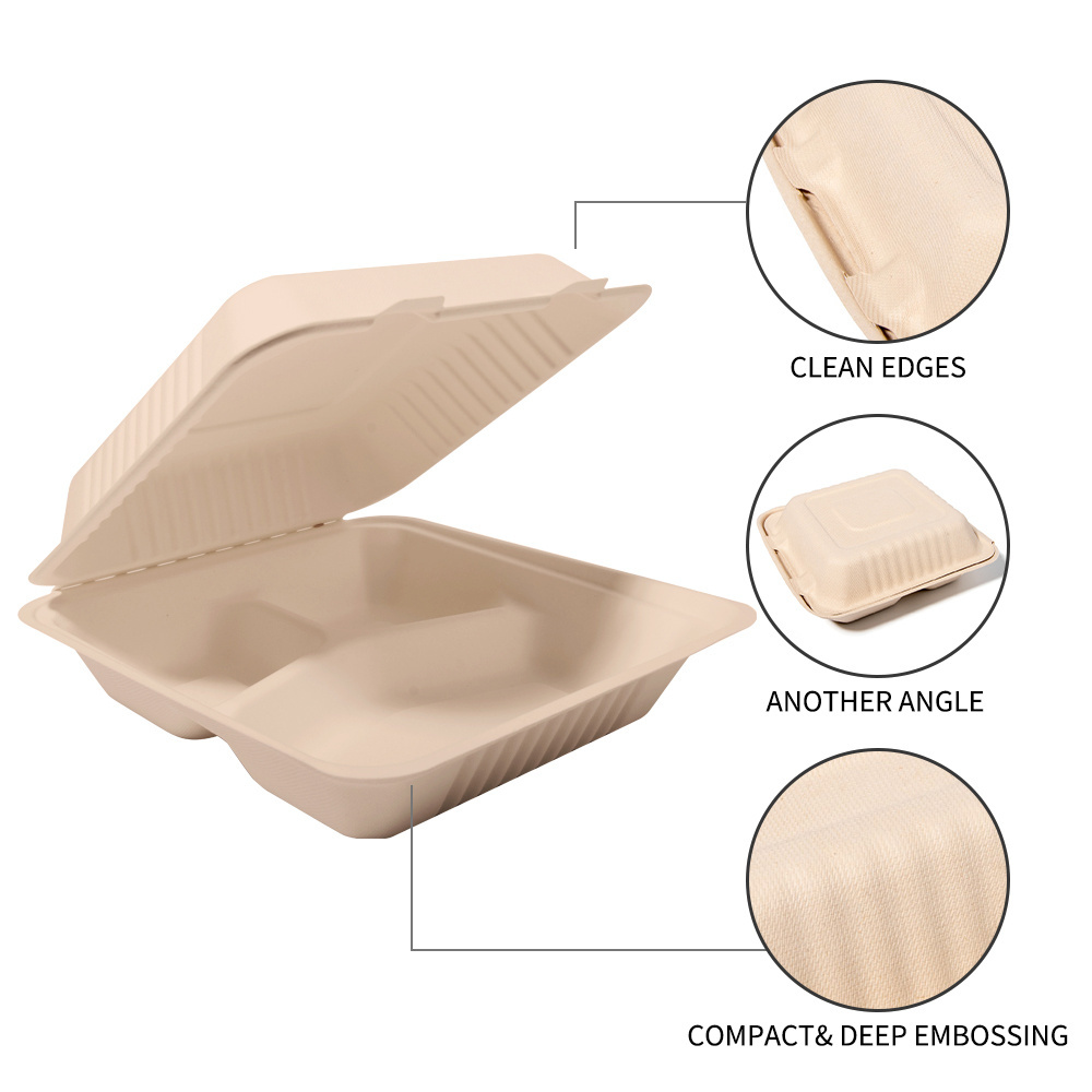 Eco friendly biodegradable lunch box disposable meal box sugarcane bagasse food box