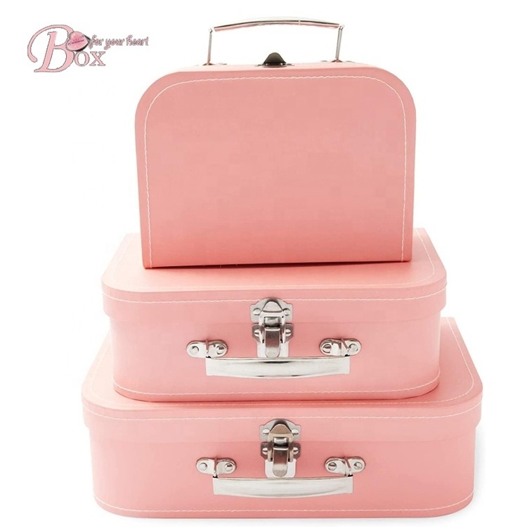 Paperboard Suitcases Floral Storage Box Mini Luggage Decorative Boxes Small Toy Organizer Cardboard Suitcase Box with Handle