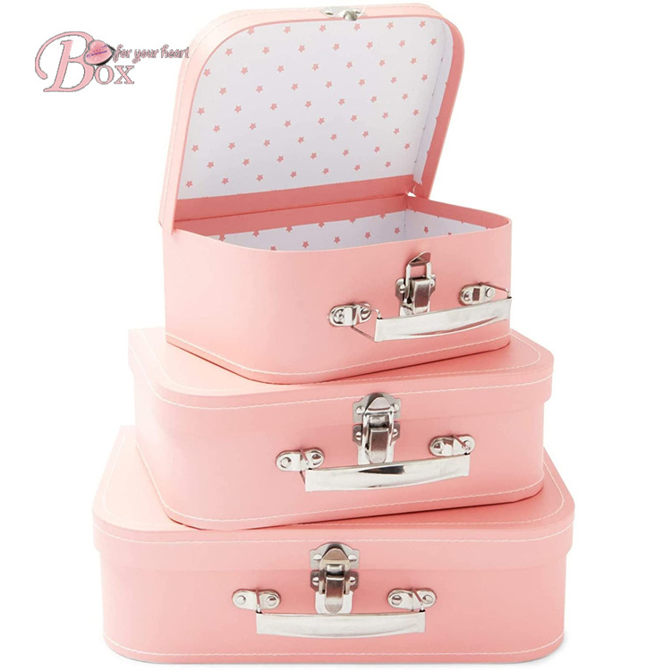 Paperboard Suitcases Floral Storage Box Mini Luggage Decorative Boxes Small Toy Organizer Cardboard Suitcase Box with Handle