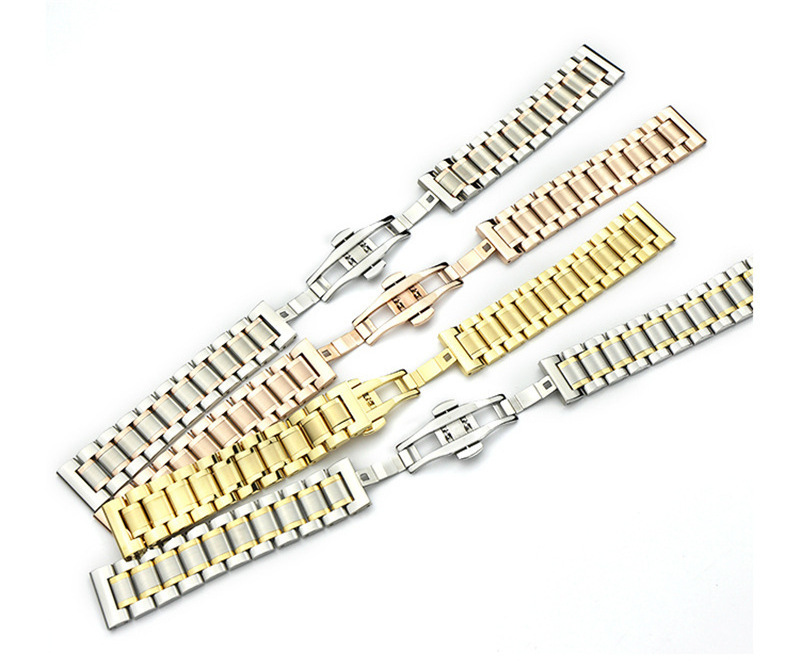 Factory Direct Sales Curved/Butterfly Buckle End Stainless Steel Watchband 8-24mm Watch Band Women Men's Strap Bracelet