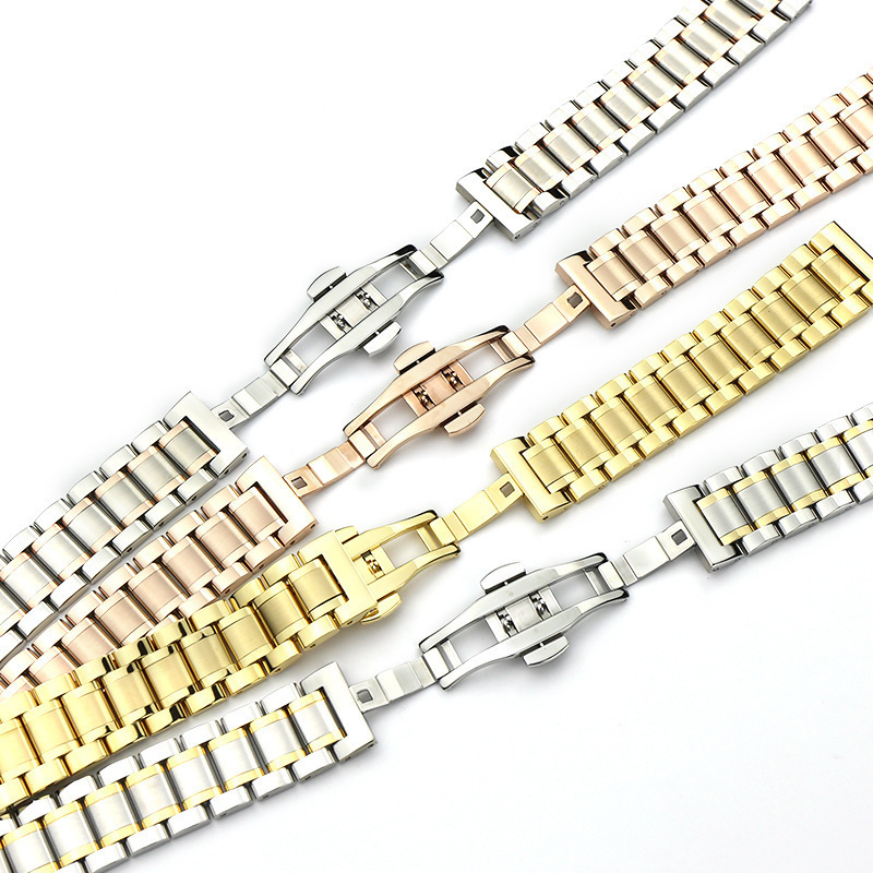 Factory Direct Sales Curved/Butterfly Buckle End Stainless Steel Watchband 8-24mm Watch Band Women Men's Strap Bracelet