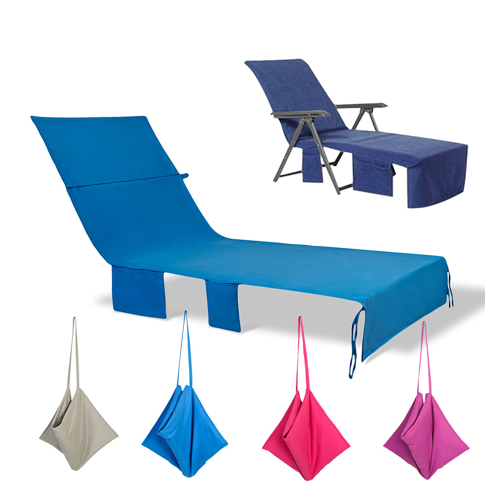 Beach or Pool Lounge Chair Towel Cover with Convenient Storage Pockets