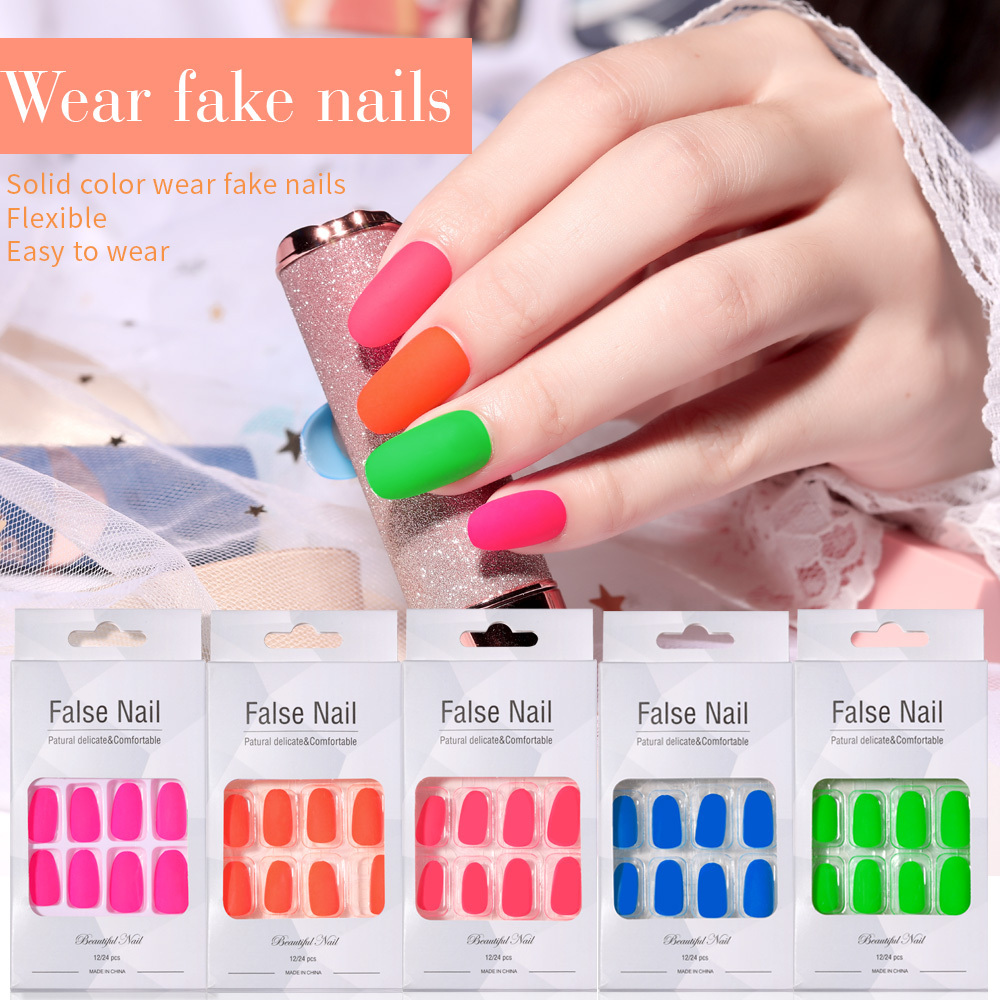 ROSALIND 24pcs/set girls artificial short acrylic false nails kits jelly sticker glue and matte fake nails set with packaging