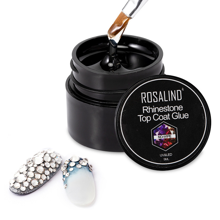 ROSALIND private label 5ml no wipes rhinestone top coat glue soak off uv/led top coat gel polish for nail art design