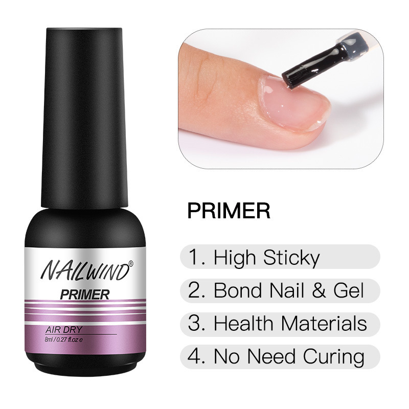 NAILWIND high quality nails art oem custom logo 8ml air dry no need cure acrylic acid nail primer for bond nails and uv gel