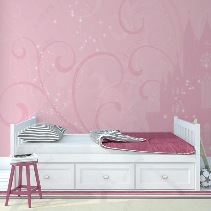 wallpaper for girls room the little princess and the Unicorn Castle fairy tale pink mural