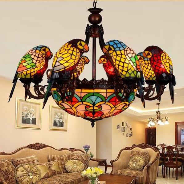 Tiffany Chandeliers and lamps pendant lighting Parrot Stained Glass luxurious ceiling lights