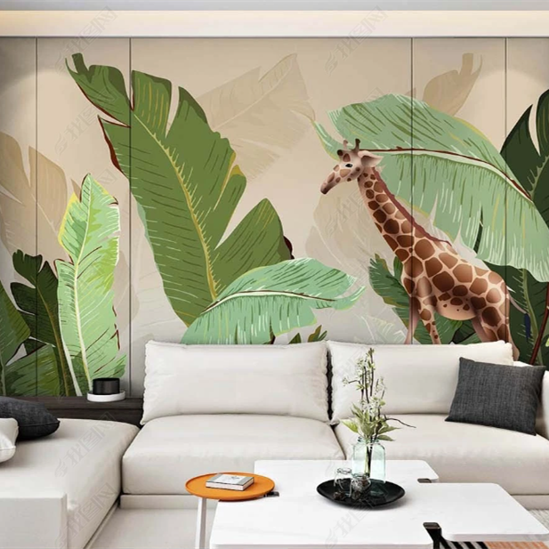 Self Adhesive Mural Tropical Jungle Background PVC Wallpaper