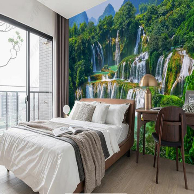 3d wallpaper 3d wallpaper custom wallpaper nature landscapes Bamboo Forest Waterfall wall decor-100X144inches