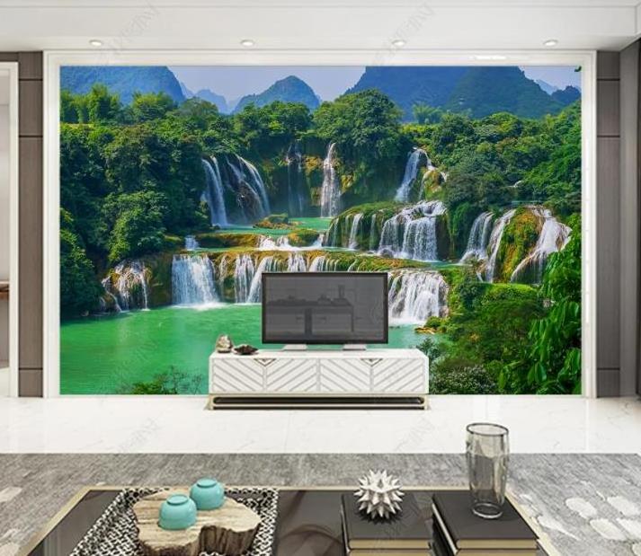 3d wallpaper 3d wallpaper custom wallpaper nature landscapes Bamboo Forest Waterfall wall decor-100X144inches