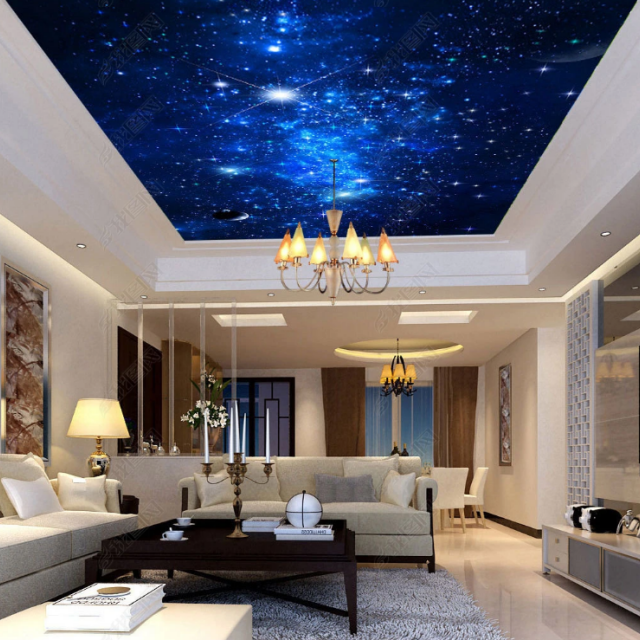 popular Bed room Ceiling decor night sky with star designs led fiber optic lights decorative films printed stretch ceilings film