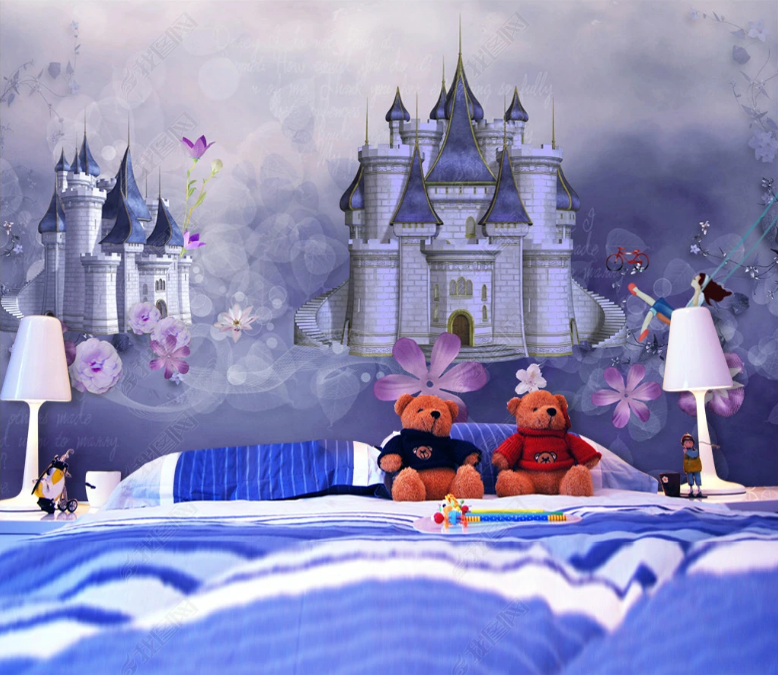 Purple Castle children's room mural kindergarten background wall wall papers decor wallpaper wall living room 3d