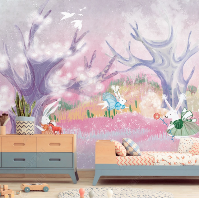 Girls  Pink Cartoon Romantic  Wallpaper Decor  Kids living room bedroom for 3d wallpapers