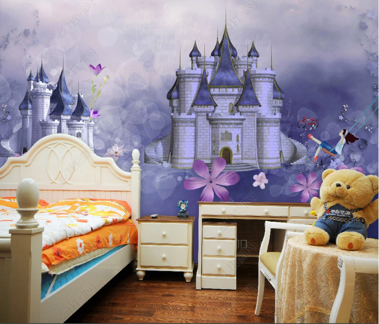 Purple Castle children's room mural kindergarten background wall wall papers decor wallpaper wall living room 3d