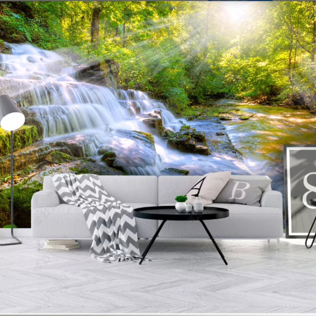 Stone Waterfall Beautiful Scenery Wallpaper Murals Rockery Landscape Peel And Sticker Wallpaper