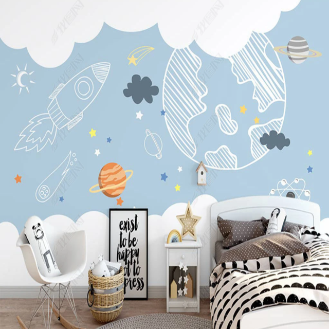 Hot sale mural kids 3d picture  wallpaper celling cartoon character wallpaper for boys and girls