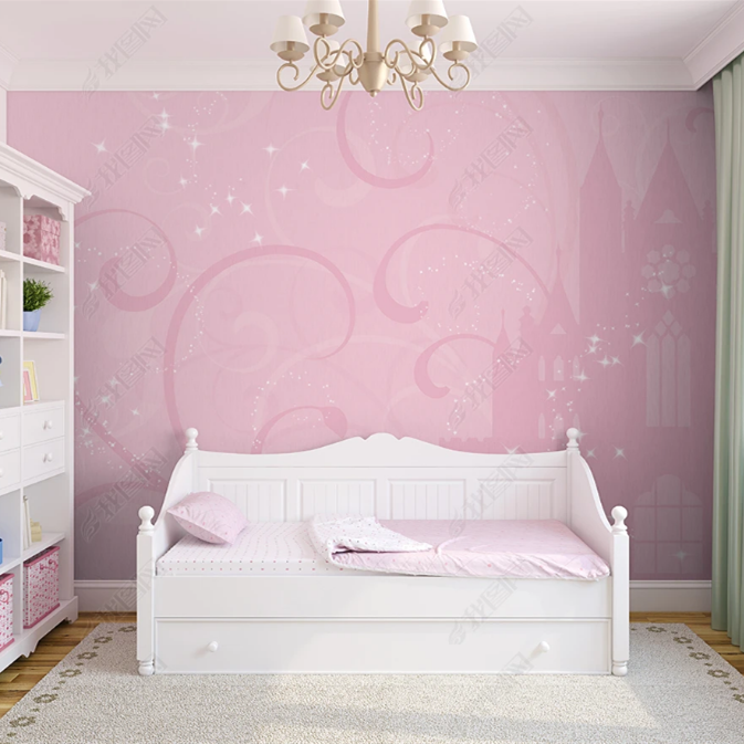 wallpaper for girls room the little princess and the Unicorn Castle fairy tale pink mural