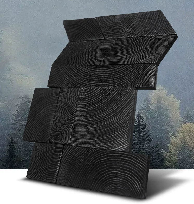 100% Pine Black solid wood panel annual ring texture carbonized wood wall panel vintage background wall