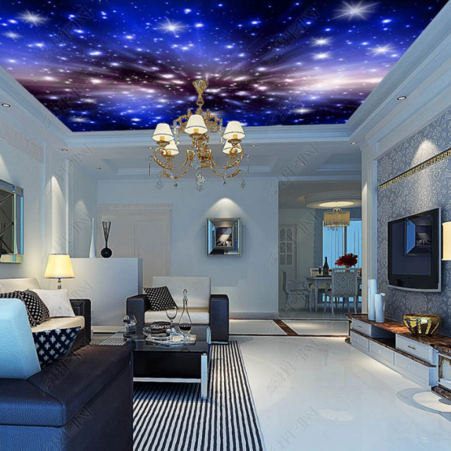 popular Bed room Ceiling decor night sky with star designs led fiber optic lights decorative films printed stretch ceilings film