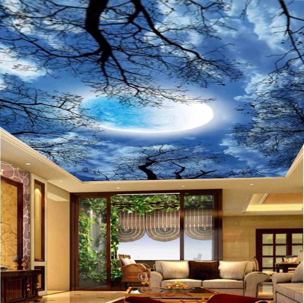 Large 3D Wallpaper Murals Removable Wallpaper Birds Blue Sky White Clouds Small Flowers Sky Ceiling Murals