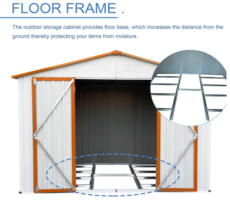 8' x 6' Outdoor Storage Shed, Steel Metal Shed with Floor Frame and Lockable Double Doors with 3 Garage Hooks container house