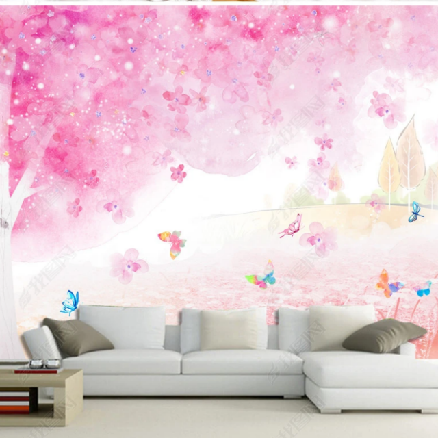 Butterfly Girl  Flower Fairy Wall Decal Pink Floral Wall Mural Colorful Butterflies  Wall Art for Girls Baby Nursery Bedroom