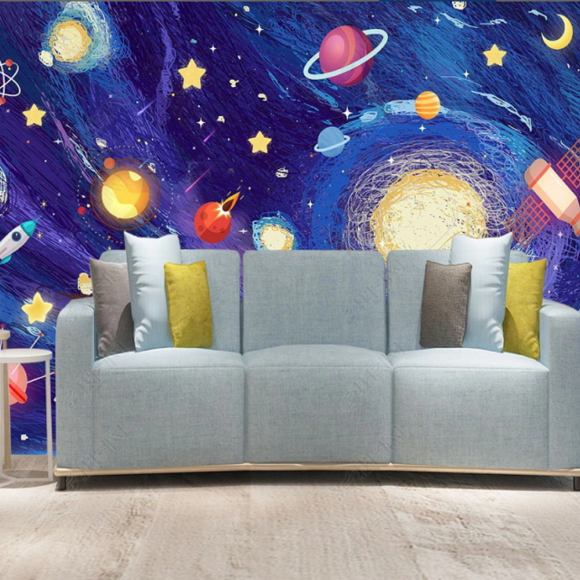 Custom 5D Ceiling Modern Living Room Wall paper 3D Home Decoration Fabric Cartoon Boys Room Mural Wallpaper For Girls Kids Room