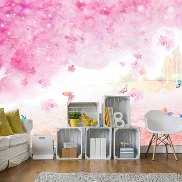 Butterfly Girl  Flower Fairy Wall Decal Pink Floral Wall Mural Colorful Butterflies  Wall Art for Girls Baby Nursery Bedroom