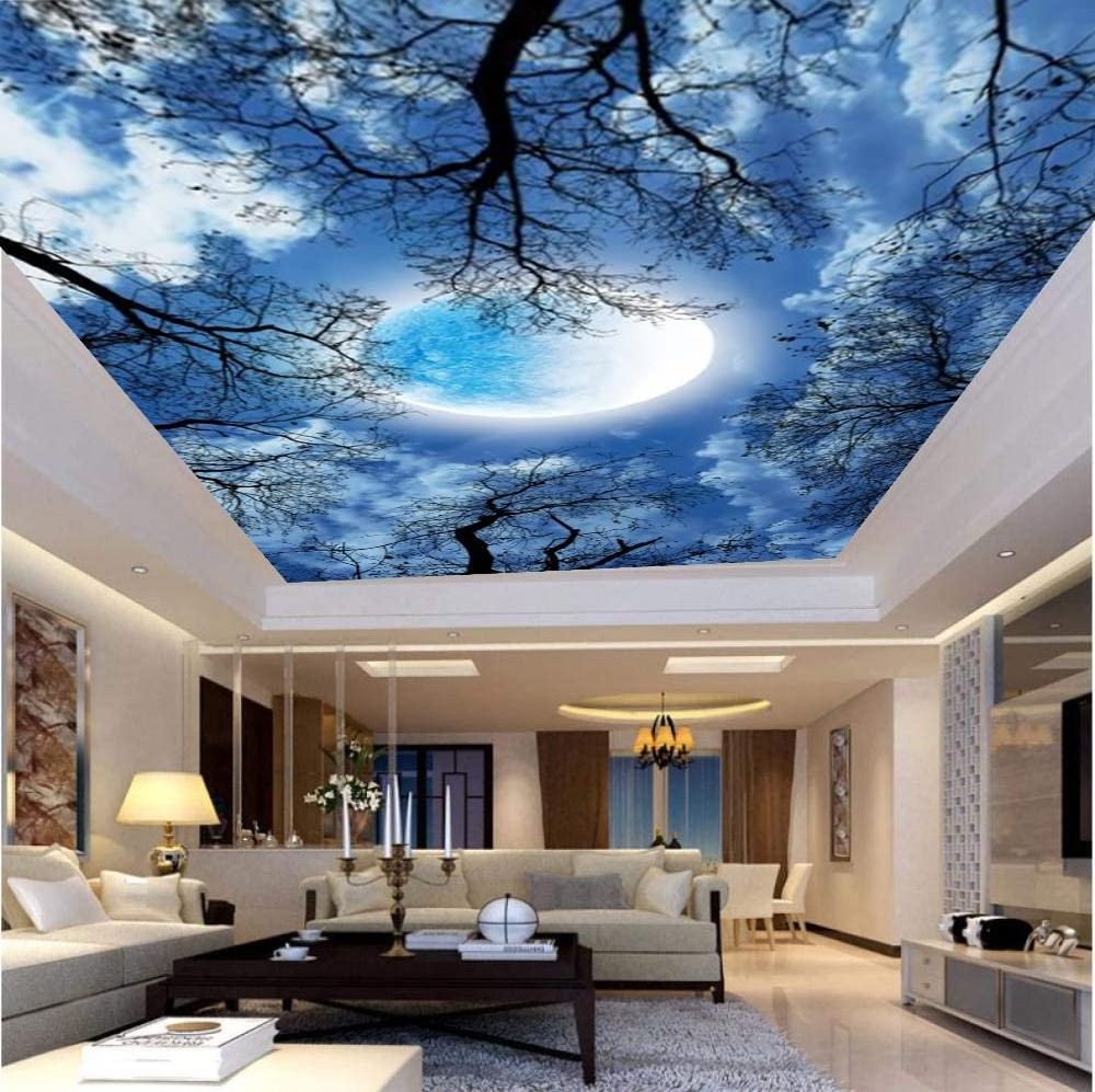 Large 3D Wallpaper Murals Removable Wallpaper Birds Blue Sky White Clouds Small Flowers Sky Ceiling Murals