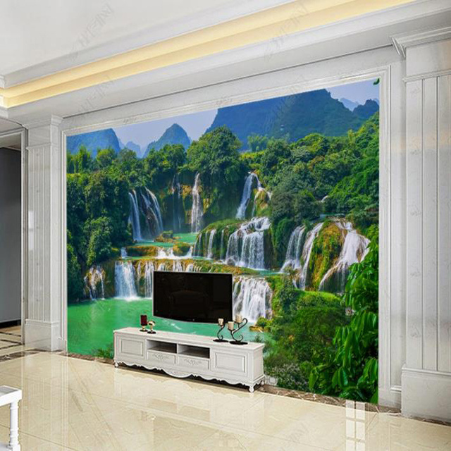 3d wallpaper 3d wallpaper custom wallpaper nature landscapes Bamboo Forest Waterfall wall decor-100X144inches