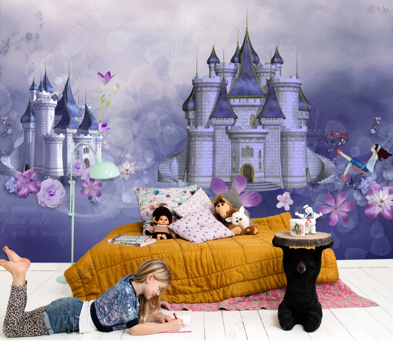 Purple Castle children's room mural kindergarten background wall wall papers decor wallpaper wall living room 3d