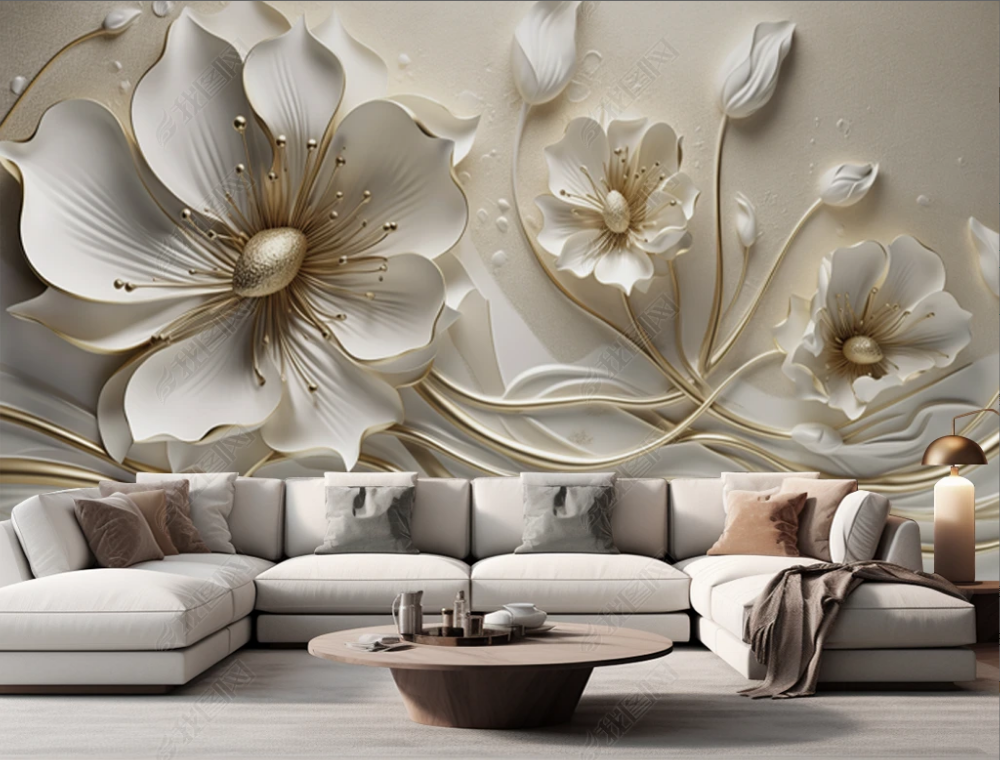 Light Luxury and Beautiful 3D Mural Wallpaper Embossed Jewelry Flower TV Sofa Background Wall Decor