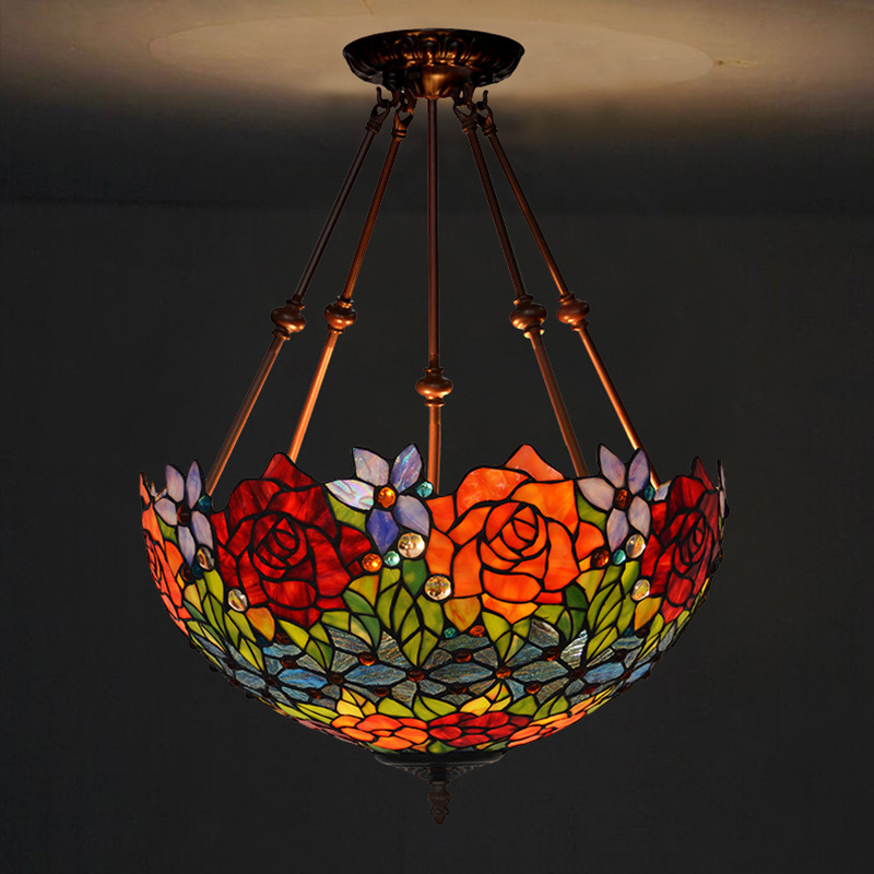 2020 New popular glass mosaic celling lamp with vintage pattern glass lamp shade