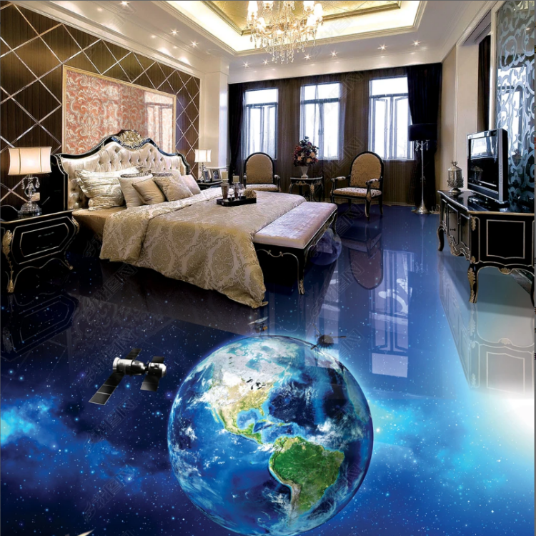 Space interstellar starry sky astronaut planet printing self-adhesive waterproof 3D PVC living room bathroom floor mural