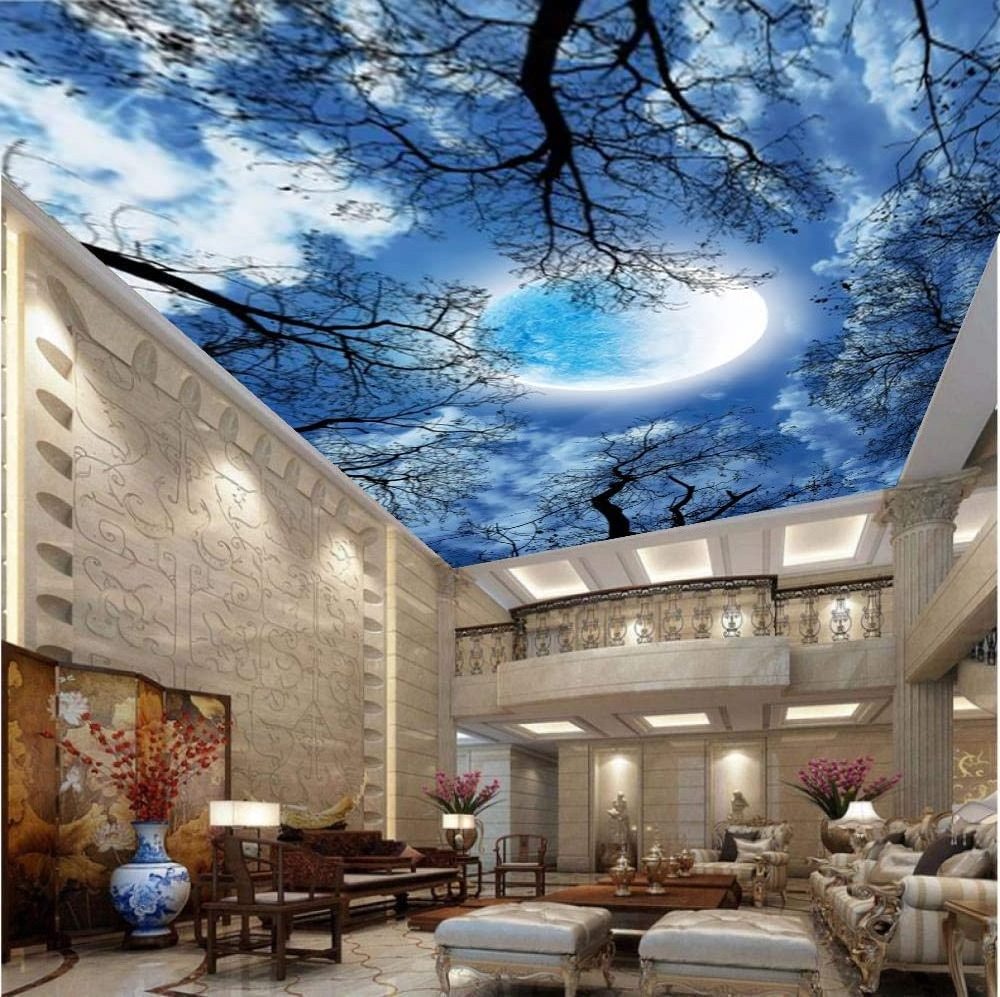 Large 3D Wallpaper Murals Removable Wallpaper Birds Blue Sky White Clouds Small Flowers Sky Ceiling Murals