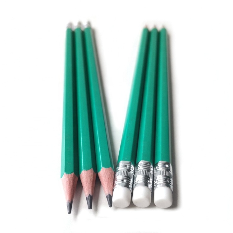 Custom Logo Plastic Children Writing Green HB 2 Pencil with Rubber