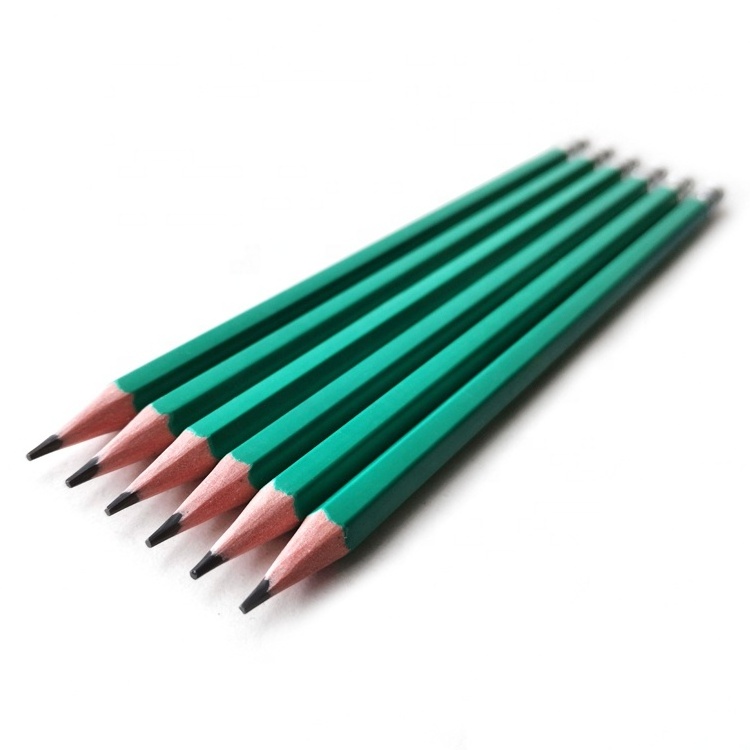 Custom Logo Plastic Children Writing Green HB 2 Pencil with Rubber