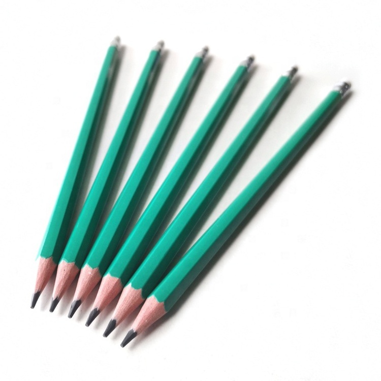 Custom Logo Plastic Children Writing Green HB 2 Pencil with Rubber