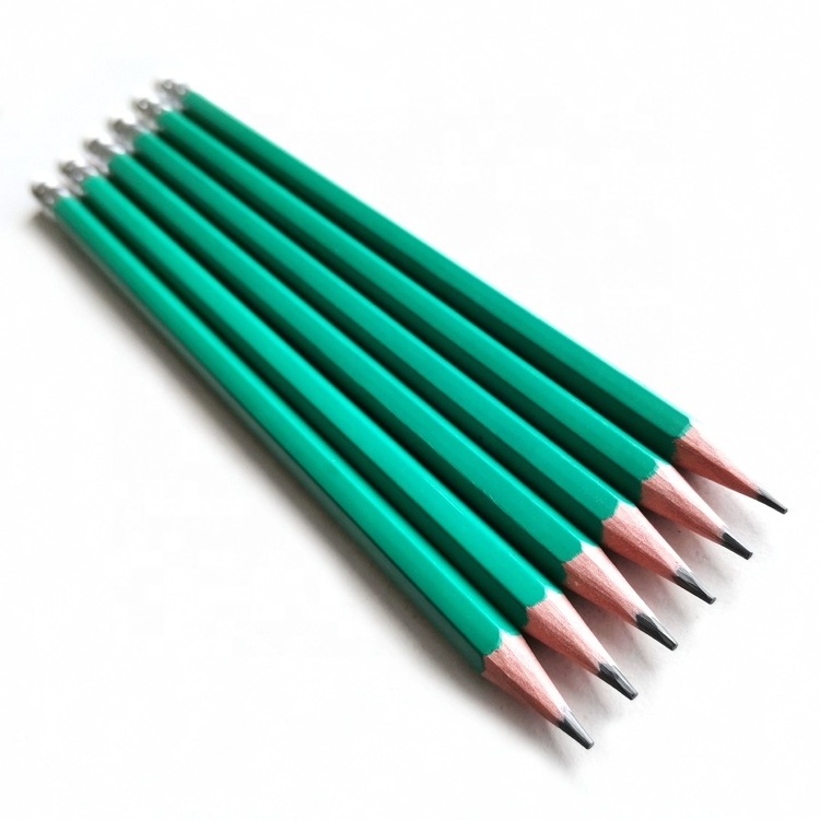 Custom Logo Plastic Children Writing Green HB 2 Pencil with Rubber