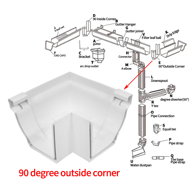 5.2 inch pvc pipe fitting roof gutter system  plastic 90 degree outside corner Gutter Fitting 90DGE EXTERNAL ANGLE