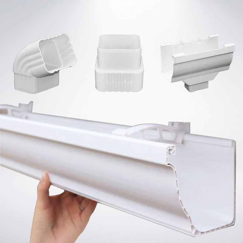 K-style pvc house water gutter rain system prices  rainwater gutters  plastic for roofing downspout bracket 5.2 6 7inch