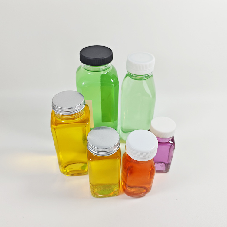 80ml 100ml 120ml 250ml 300ml 500ml Empty French Square Bottles Fruit Juice Glass Bottles With Tamper Evident Plastic Cap