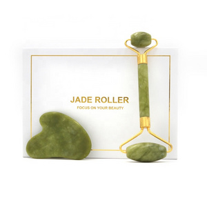 SFM brand Hot Sell Green Jade Roller Guasha Set Natural Green Jade Face Massage Roller Guasha Stone Box jade roller