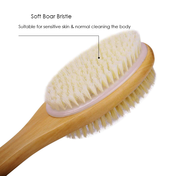 Soft and Stiff Bristles Long Handle Bath Shower Wooden Brush Back Body Cleaning Scrubber Exfoliator for Wet and Dry Brushing