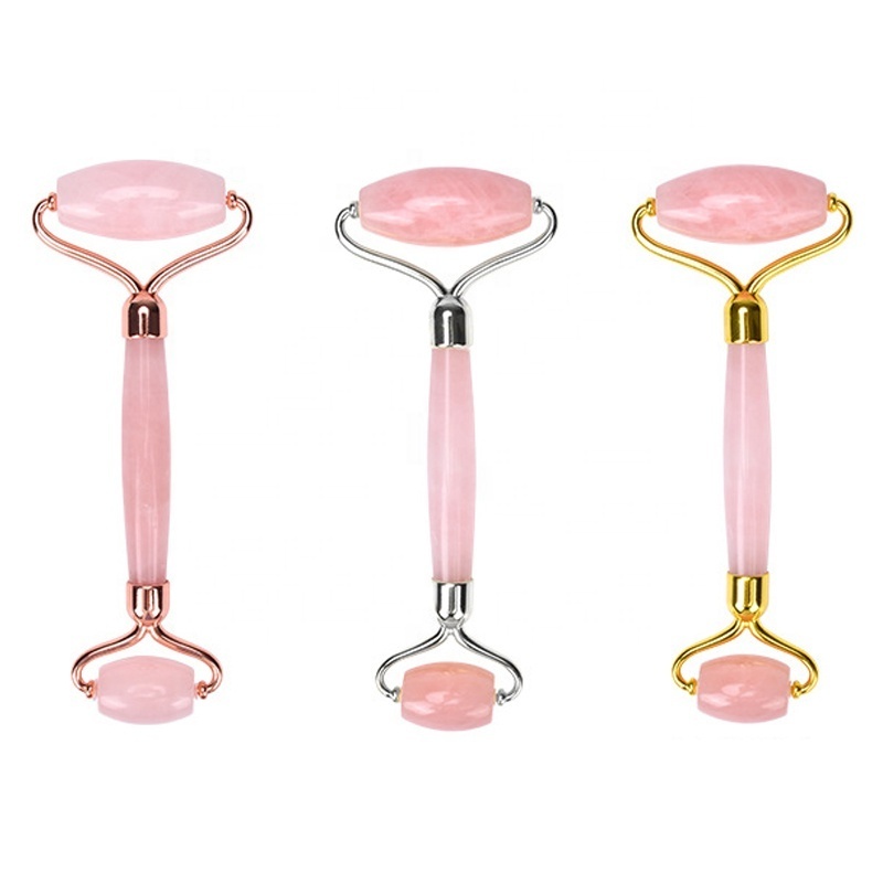 Rose Quartz Facial Jade Massage Roller Gua Sha Anti Aging Facial Roller Rose Quartz Roller Guasha Set Package Box and Pouch