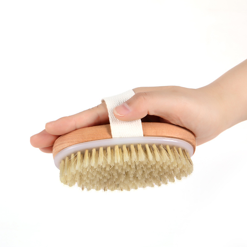 Dry Body Scrub Bath Brush Natural Wood Brushing  Bristle Natural Exfoliating Wooden Brush for Shower Wholesale