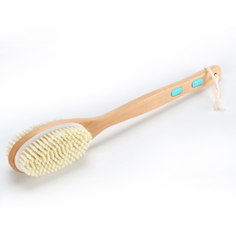 Soft and Stiff Bristles Long Handle Bath Shower Wooden Brush Back Body Cleaning Scrubber Exfoliator for Wet and Dry Brushing