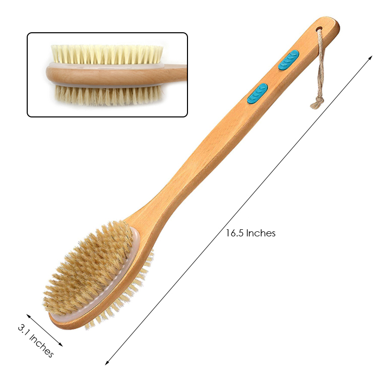 Soft and Stiff Bristles Long Handle Bath Shower Wooden Brush Back Body Cleaning Scrubber Exfoliator for Wet and Dry Brushing