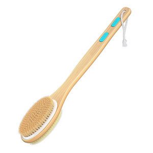 Soft and Stiff Bristles Long Handle Bath Shower Wooden Brush Back Body Cleaning Scrubber Exfoliator for Wet and Dry Brushing