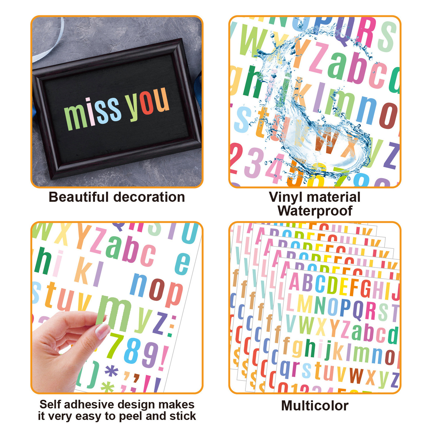 Children's Cartoon Color English Letter Sticker Diy Water Cup Lunch Box Name Mark Waterproof personalization Sticker